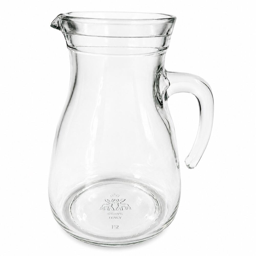 Vintage Cerve Italy Clear Glass Water Pitcher Carafe Two Deer Logo 8 Inch